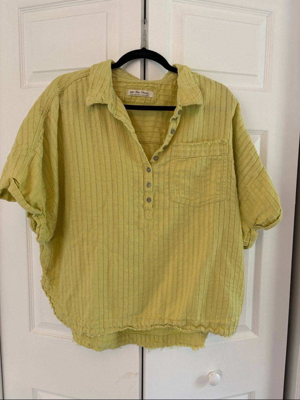 We The Free Small Chartreuse Green Crinkle Gauze Button Down Shirt